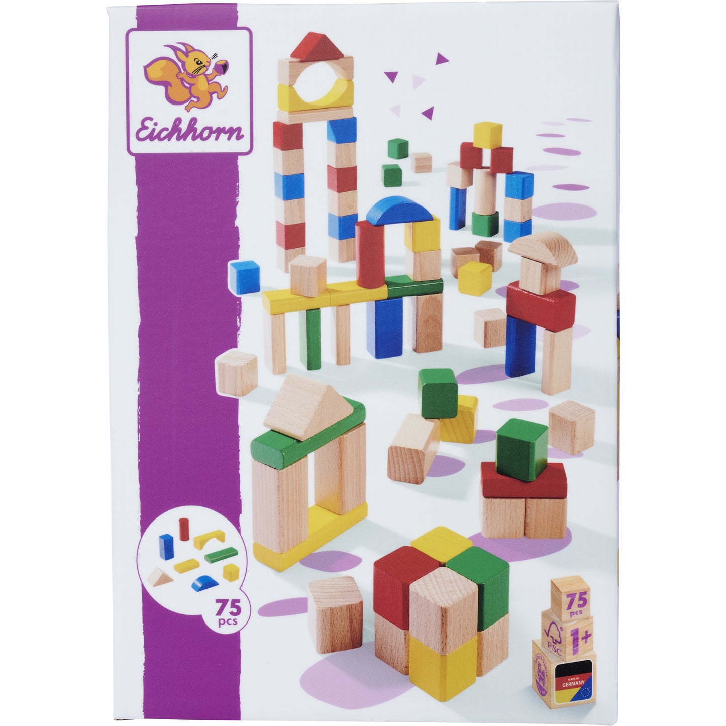 Blocos de Construção Eichhorn Madeira 75 Peças Colorido/Natural 12M+