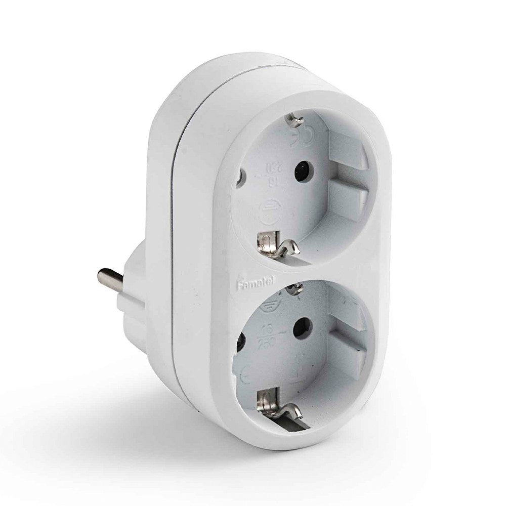 Adaptador duplo schuko 2p+t 16a 250 v com entrada frontal, branco, blister_0