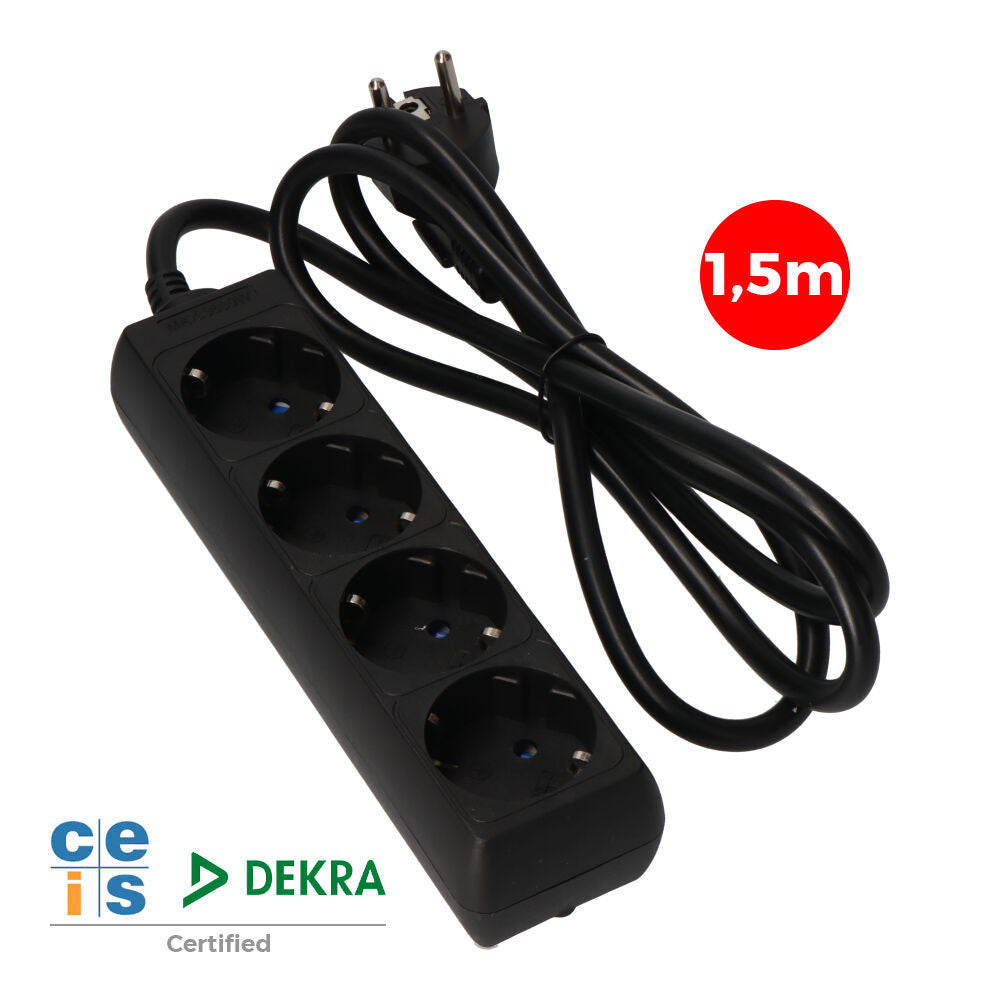 Cabo de extensão com 4 tomadas 2p+t, 16a 250v~ 1,5 m de cabo h05vv-f 3g 1,5mm², preto_0