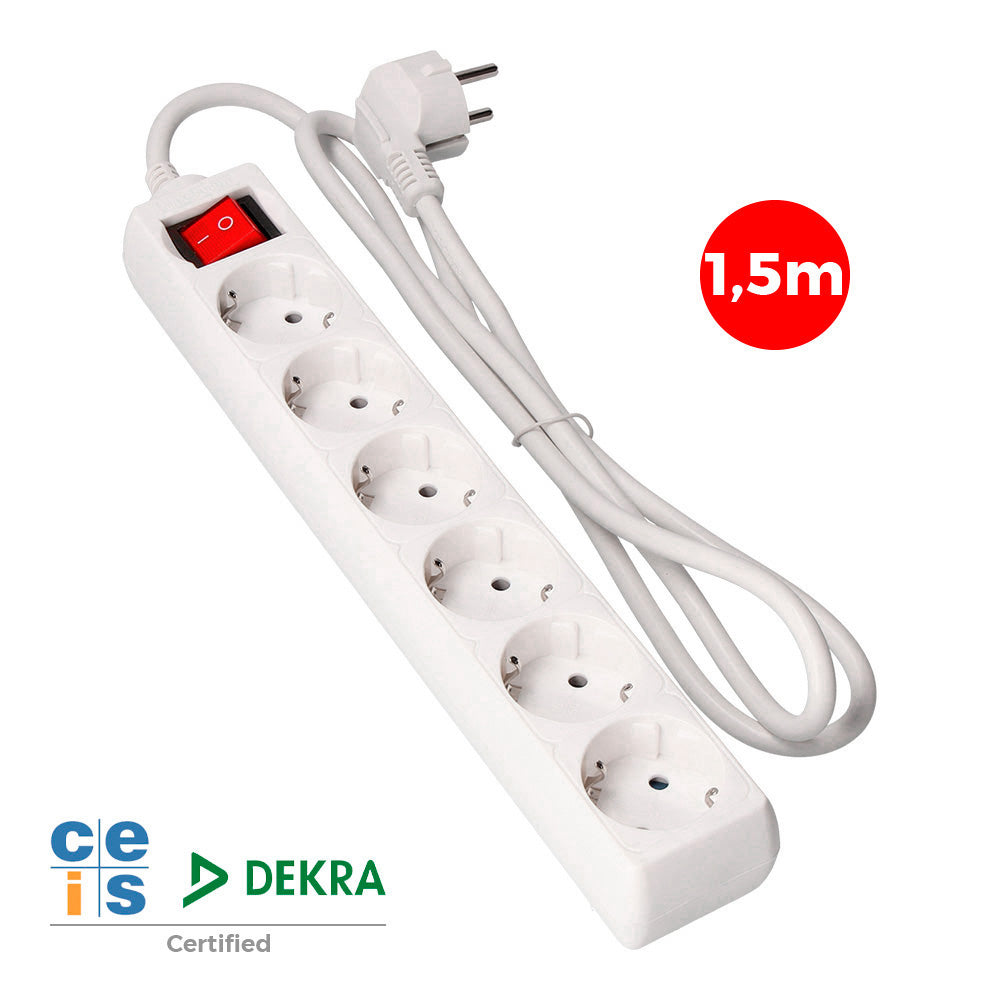 Extensor com 6 tomadas 2p+e, 16a 250v~ com interruptor luminoso, cabo 1,5 m h05vv-f 3g1,5mm² branco_0