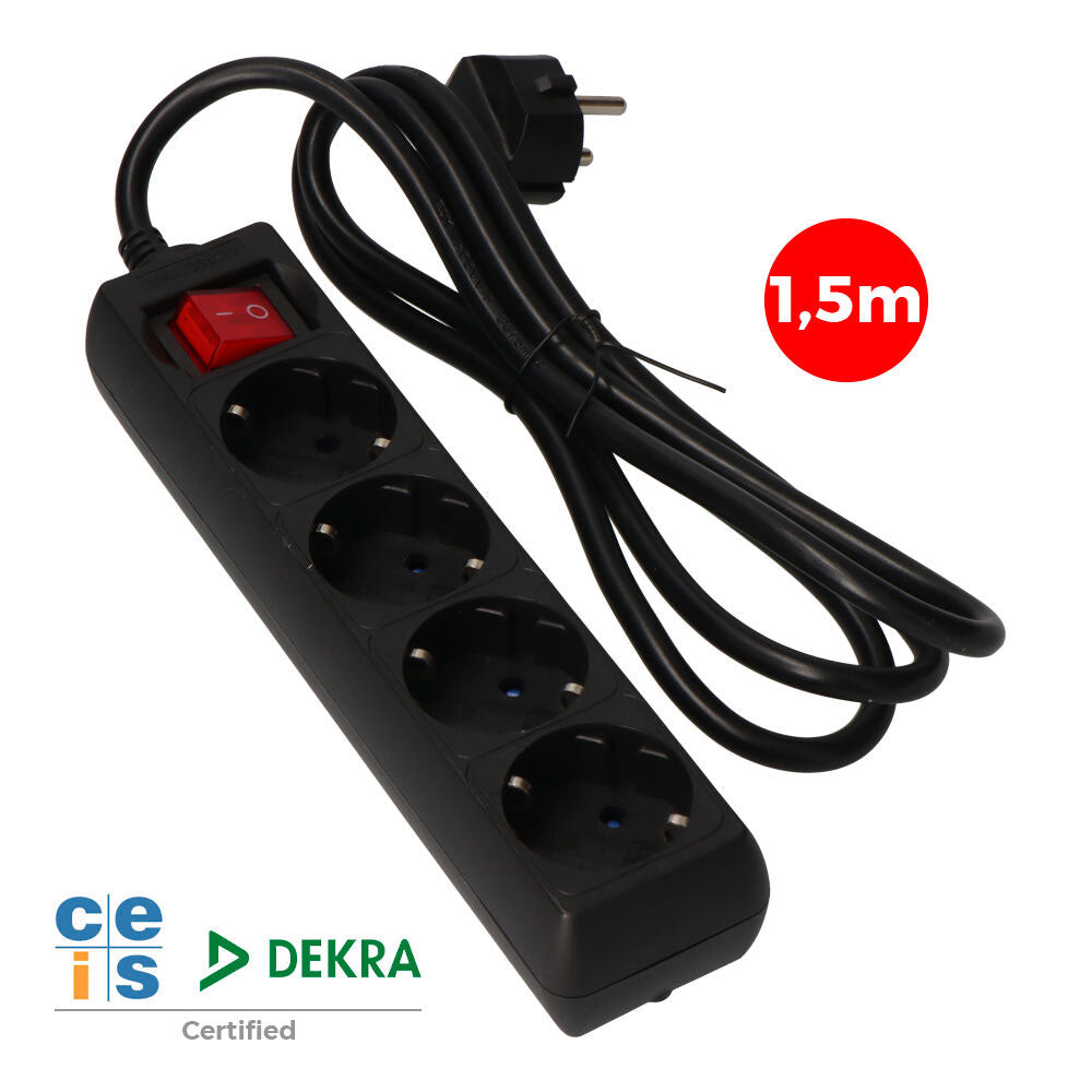 Extensor com 4 tomadas 2p+e, 16a 250v~ com interruptor luminoso, cabo 1,5 m h05vv-f 3g1,5mm² preto_0