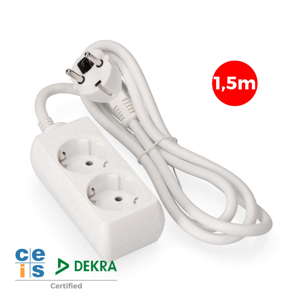 Cabo de extensão com 2 tomadas 2p+t, 16 a 250 v, cabo h05vv-f 3g, 1,5 m_0