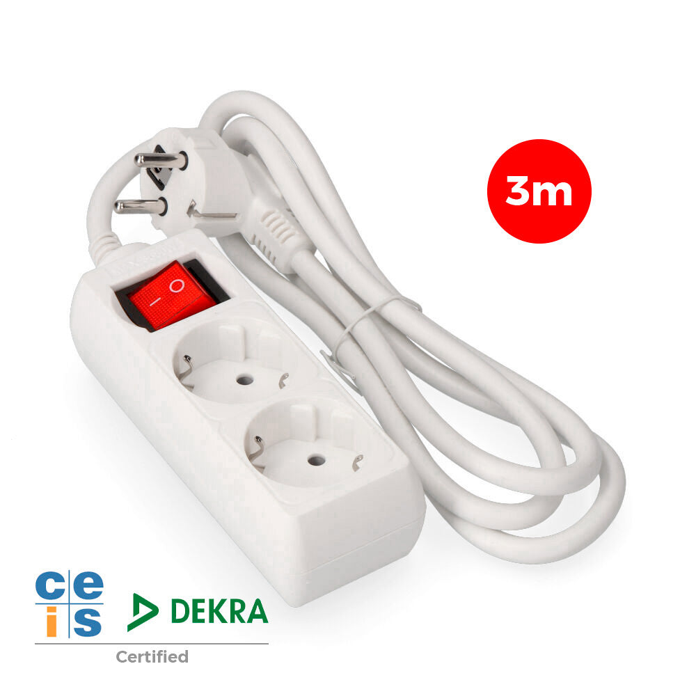 Cabo de extensão com 2 tomadas 2p+t, 16 a 250 v, cabo h05vv-f 3g + interruptor iluminado de 3 m_0