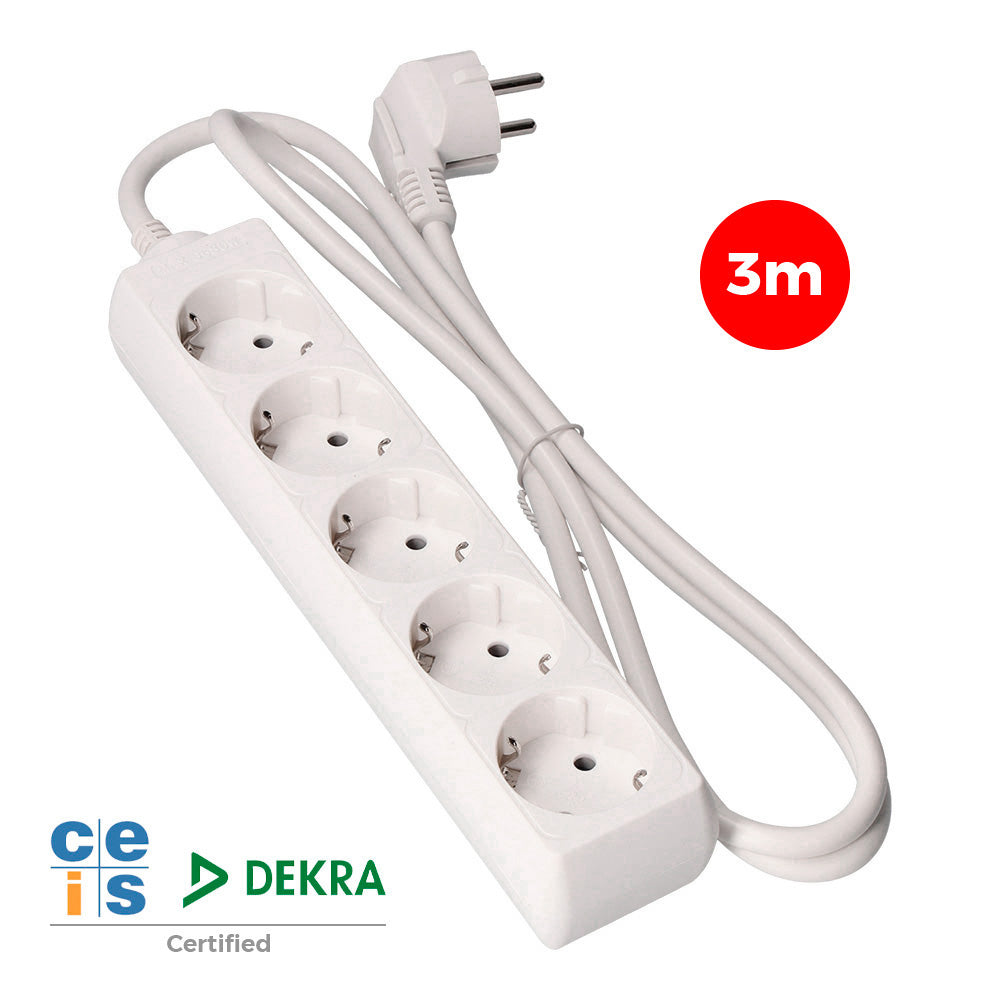 Cabo de extensão com 5 tomadas 2p+t, 16 a 250 v cabo h05vv-f 3g 3 m_0