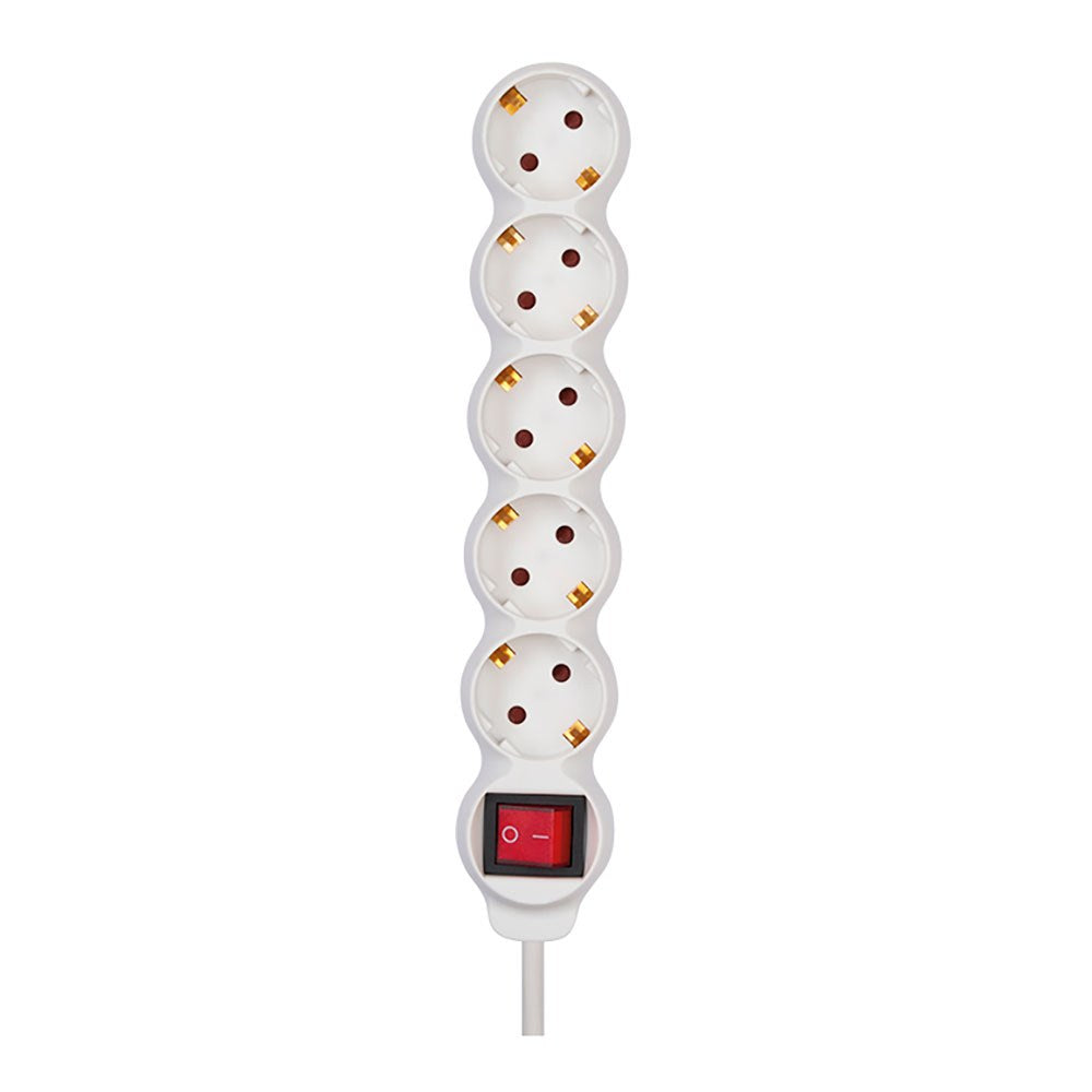 Base múltipla, 5 tomadas, schuko 2p+t, 16 a 250 v~, 1,5 m cabo, com interruptor, branca, basic line, blister_0