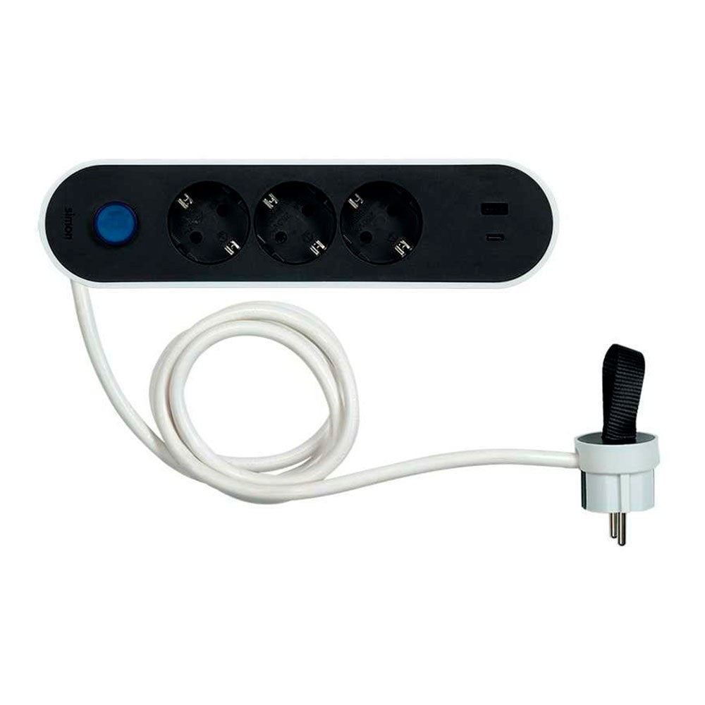Base múltipla, 3 tomadas schuko 2p+t, 2 usb a/c, 16 a 250 v~, 1,4 m cabo, com interruptor de pé, bicolor, blister_0