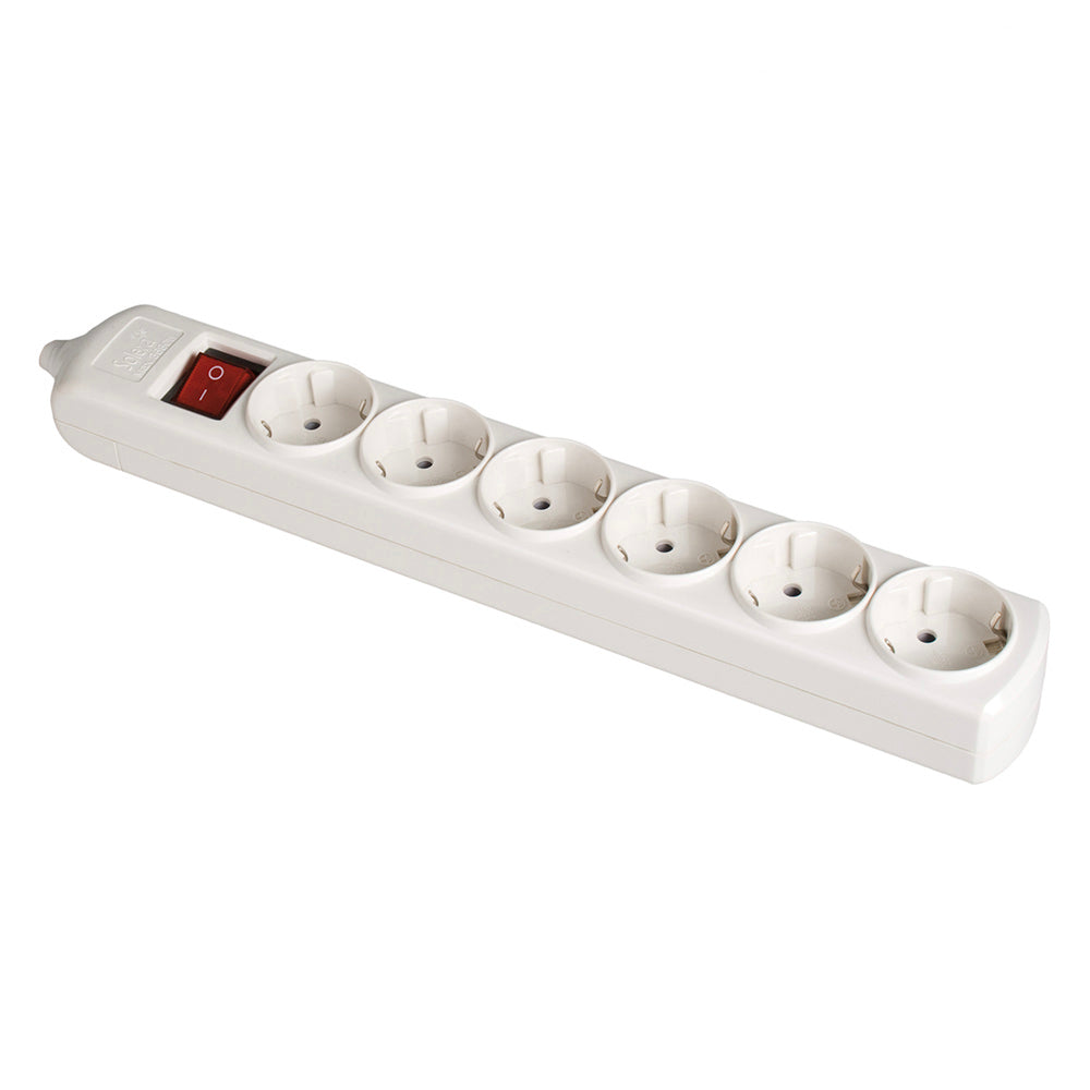 Tomada de superfÃcie bipolar com 6 tomadas com t/tl 10/16a 250v cor branco + interruptor luminoso_0