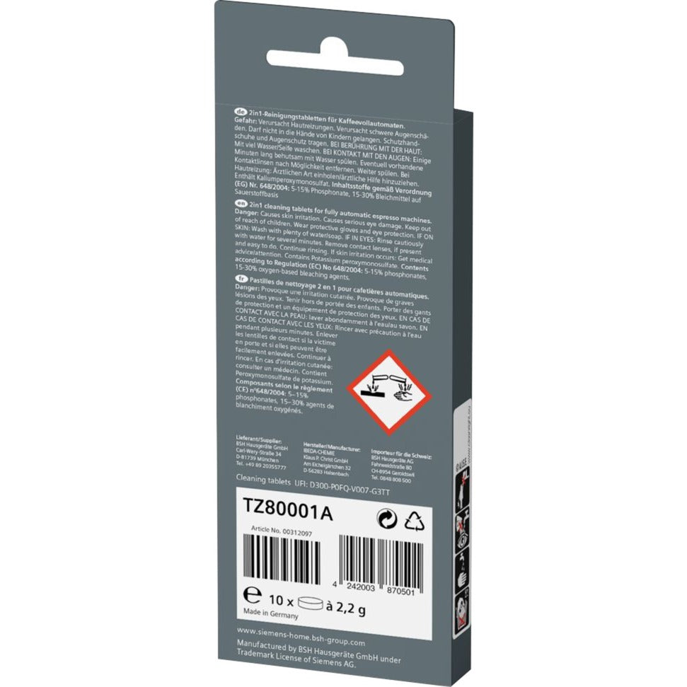 Pastilhas de Limpeza Siemens TZ80001A EQ 2in1 10 Unidades