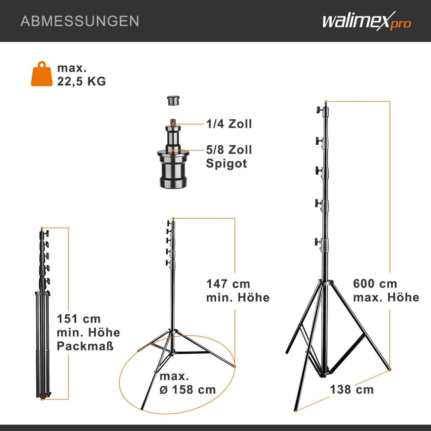 Tripé de Iluminação Walimex Pro Jumbo AIR 600cm