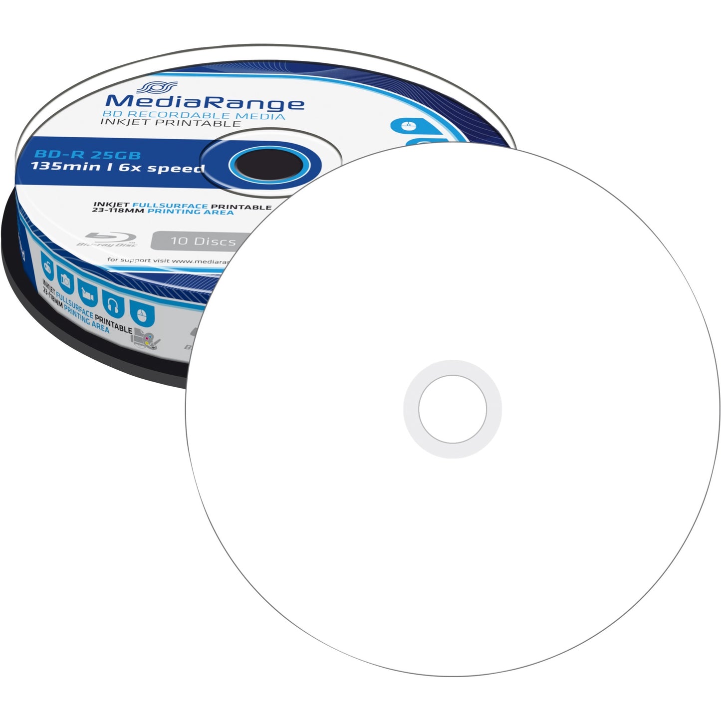 MediaRange BD-R 25GB 6x Fullsurface Inkjet Printable Cake 10