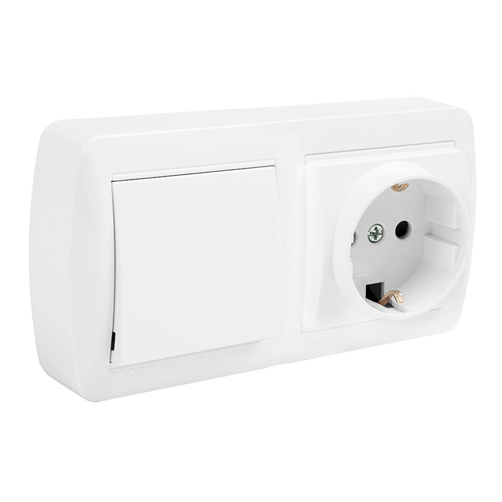 Base fixa 2p+t 16a 250v + comutador/interruptor 10ax 250v 148x72x42mm superficie mural solera mur63u_0