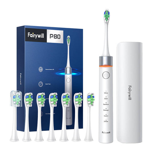 FairyWill FW-P80 sonic toothbrush with tip set and case (White)_0