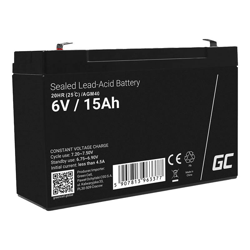 Maintenance-free AGM VRLA Battery Green Cell AGM40 6V 15Ah (for alarm system, cash register, toy)_0