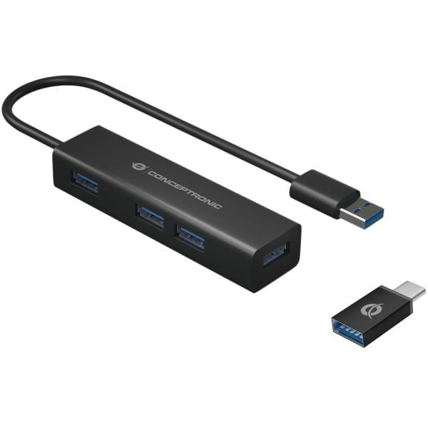 HUB USB 3.0 4-PORTE in ALLUMINIO con Adattatore da USB-C a USB-A_1