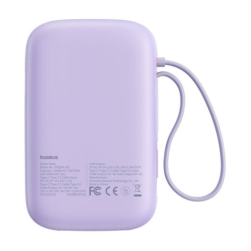 Baseus QPow 2 30W 10000mAh Power Bank with Built-in USB-C Cables - Purple_3
