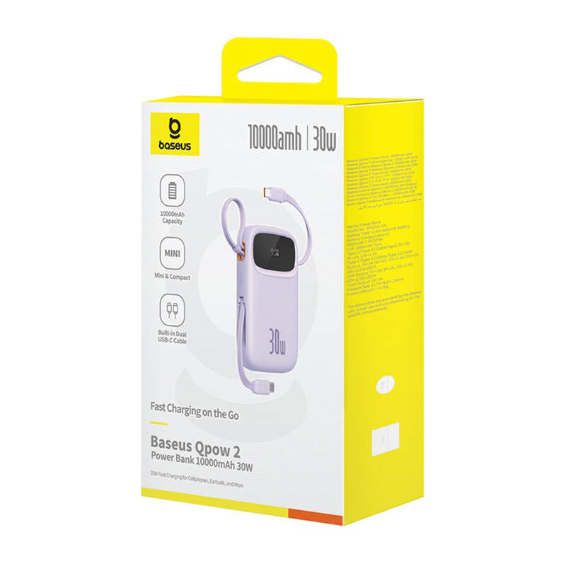 Baseus QPow 2 30W 10000mAh Power Bank with Built-in USB-C Cables - Purple_13
