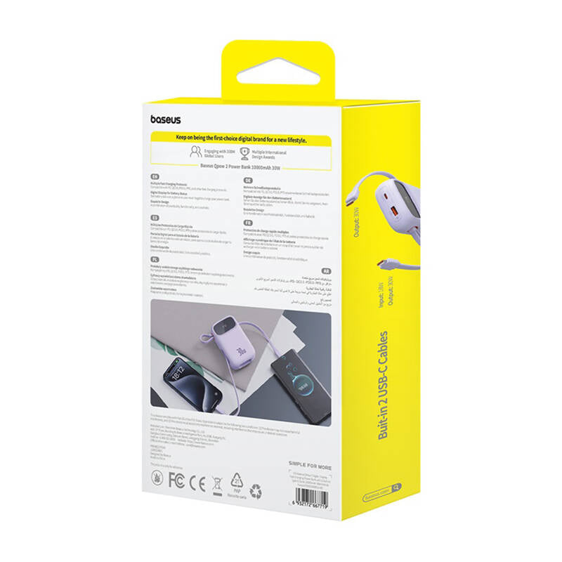Baseus QPow 2 30W 10000mAh Power Bank with Built-in USB-C Cables - Purple_15