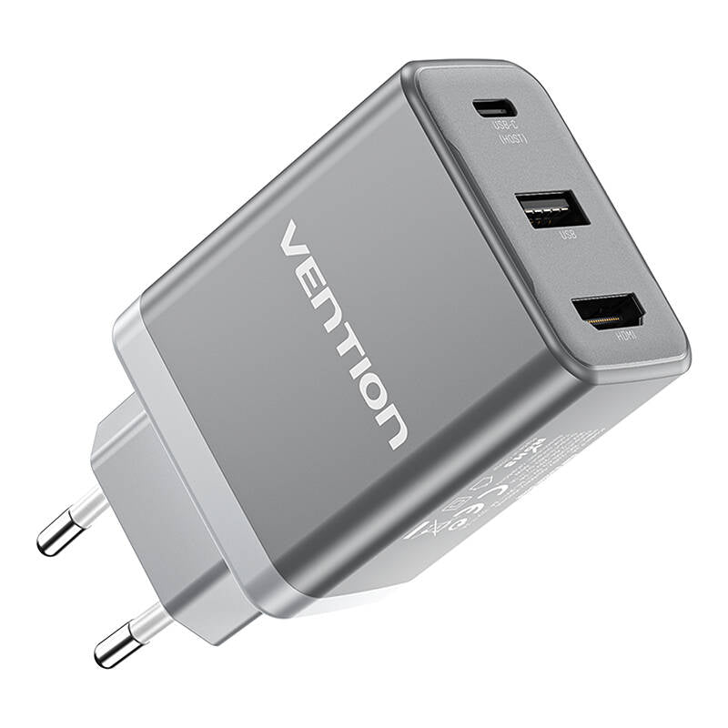 Vention FJAH0-EU USB(C+A)+HDMI GaN mains charger (60W/5W/4K@60Hz) (grey)_1