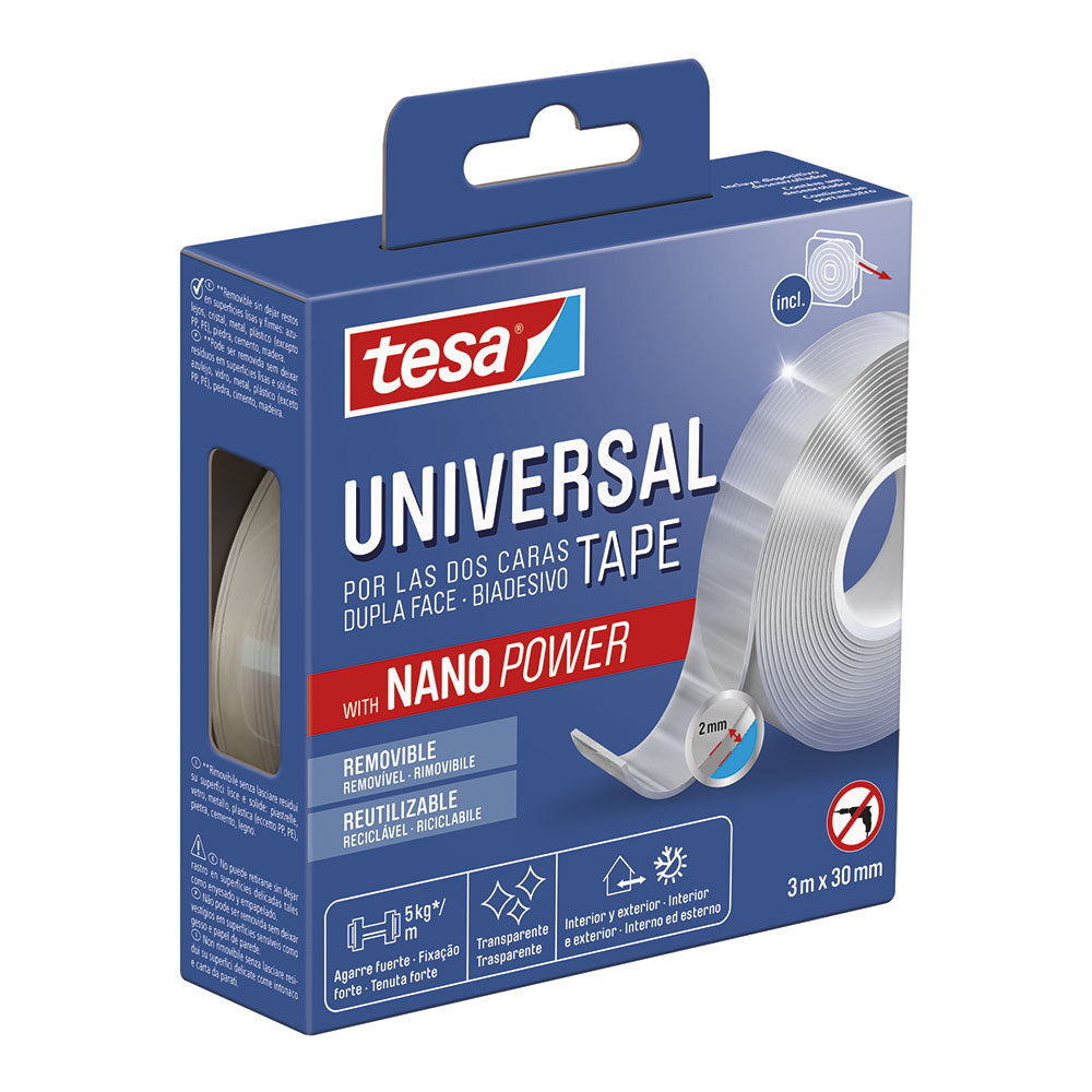 Fita dupla face universal transparente, 3 m x 30 mm_0