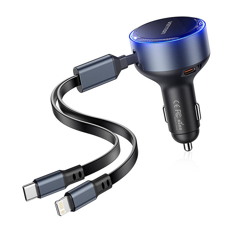 Cargador de Coche Vention FFOB0/ 1xUSB Tipo-C Macho/ 1xUSB Tipo-C hembra/ 1xLightning Macho/ 30W_1