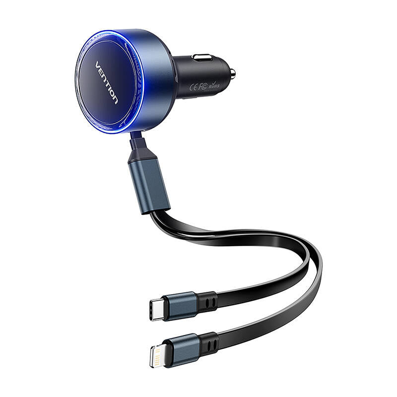 Cargador de Coche Vention FFOB0/ 1xUSB Tipo-C Macho/ 1xUSB Tipo-C hembra/ 1xLightning Macho/ 30W_3
