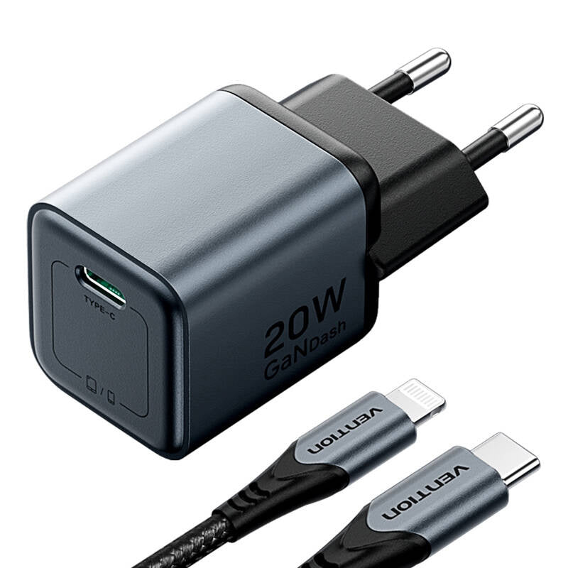GaN Vention USB-C 20W Charger + USB-C-L 1m Cable (Gray)_1