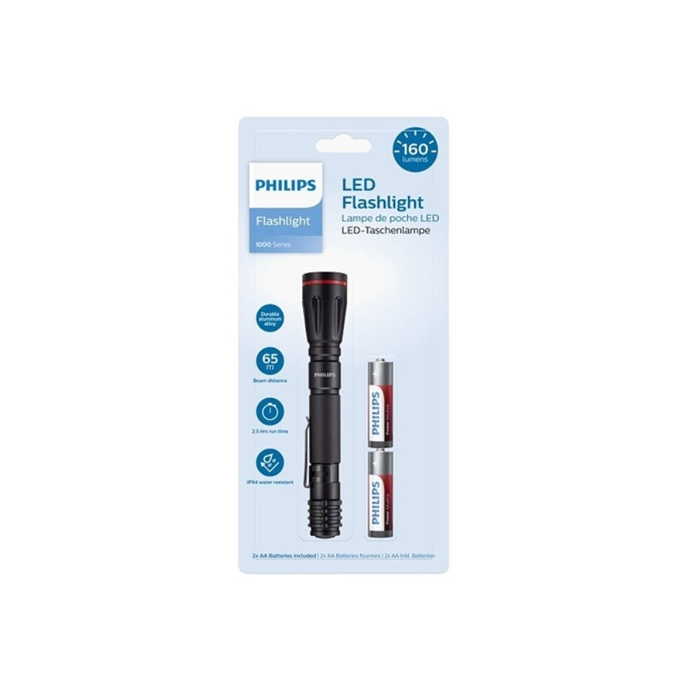 Lanterna Philips 160 Lumen IPX4 Preta Phil-SFL1001P/10 (2 Pilhas AA Incluídas)