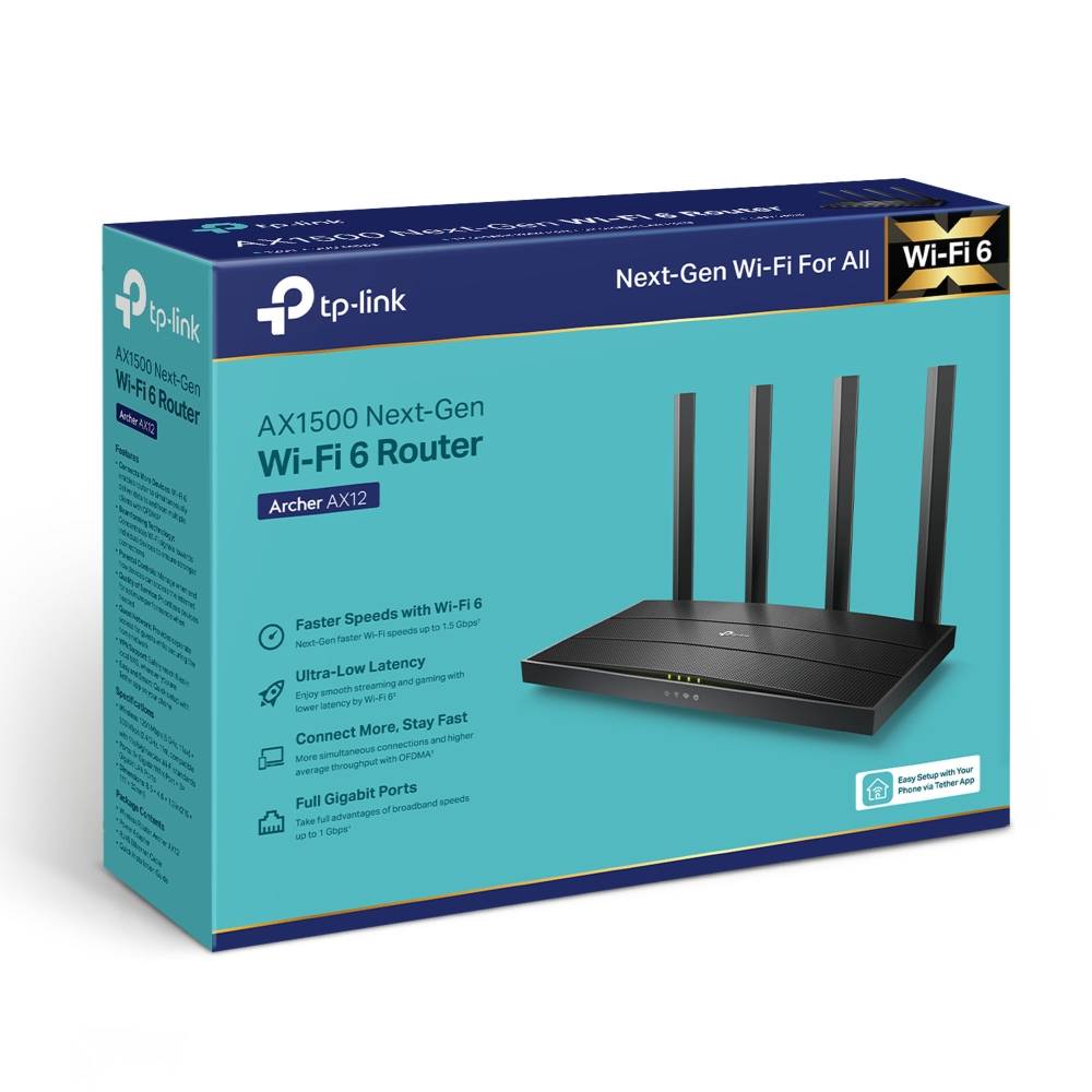 TP-Link Archer AX12 Router Inalâmbrico Rápido Doble Banda 2,4 GHz / 5 GHz Negro