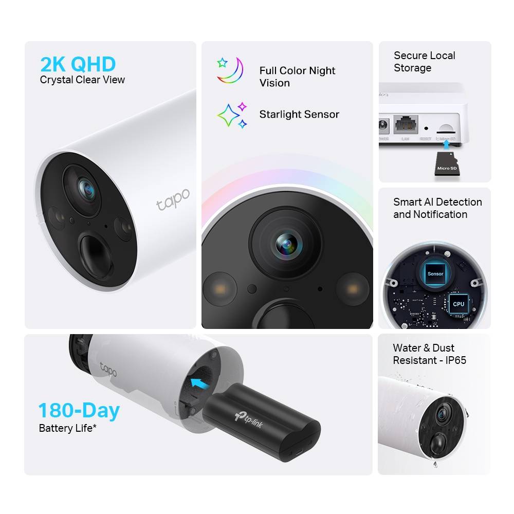 Câmaras de Segurança TP-Link Tapo C420S2 2K Outdoor IP65 Security Wi-Fi + Hub