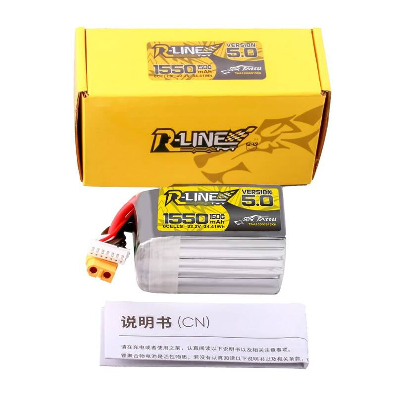 Lipo Tattu R-Line Version 5.0 1550mAh 22.2V 150C 6S battery with XT60 connector_4