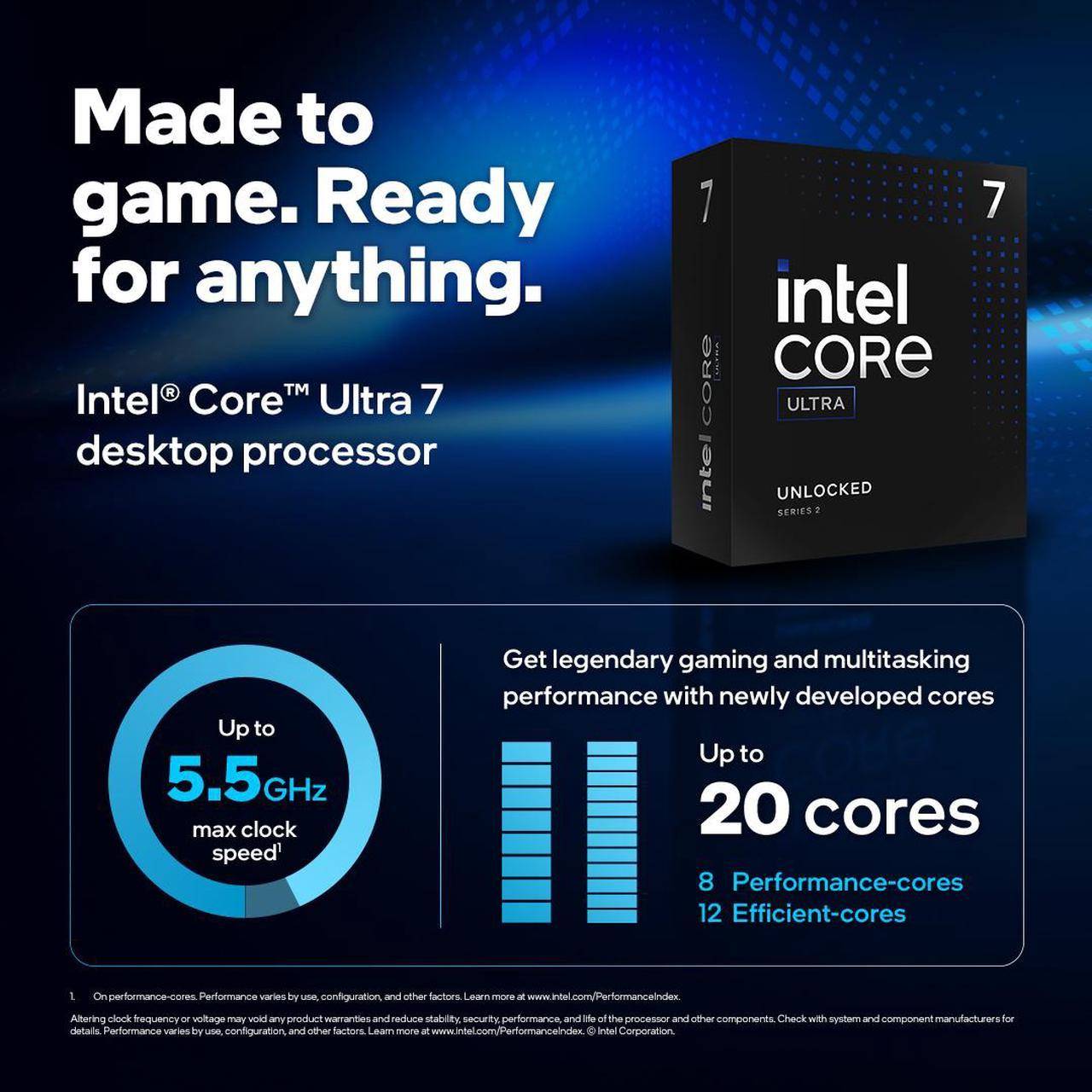 Processador Intel Core Ultra 7 265KF (Series 2) "Arrow Lake" 20-Core 3.3GHz c/Turbo 5.5GHz 30MB Cache Skt1851