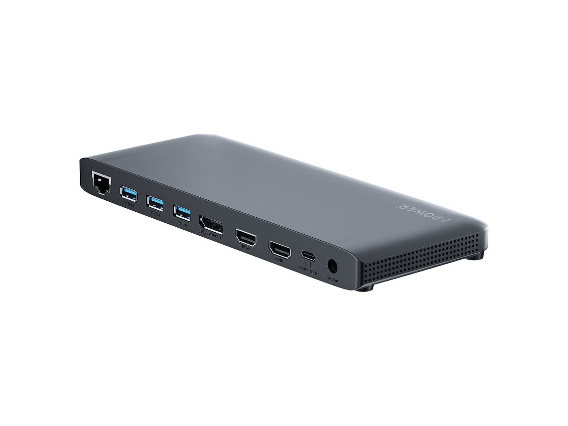 Docking USB Tipo-C 2-Power DOC0117A/ 4xUSB/ 1xUSB Tipo-C PD/ 2xHDMI/ 1xDisplayPort/ 1xJack/ 1xRJ45/ 1xLeitor cartões SD