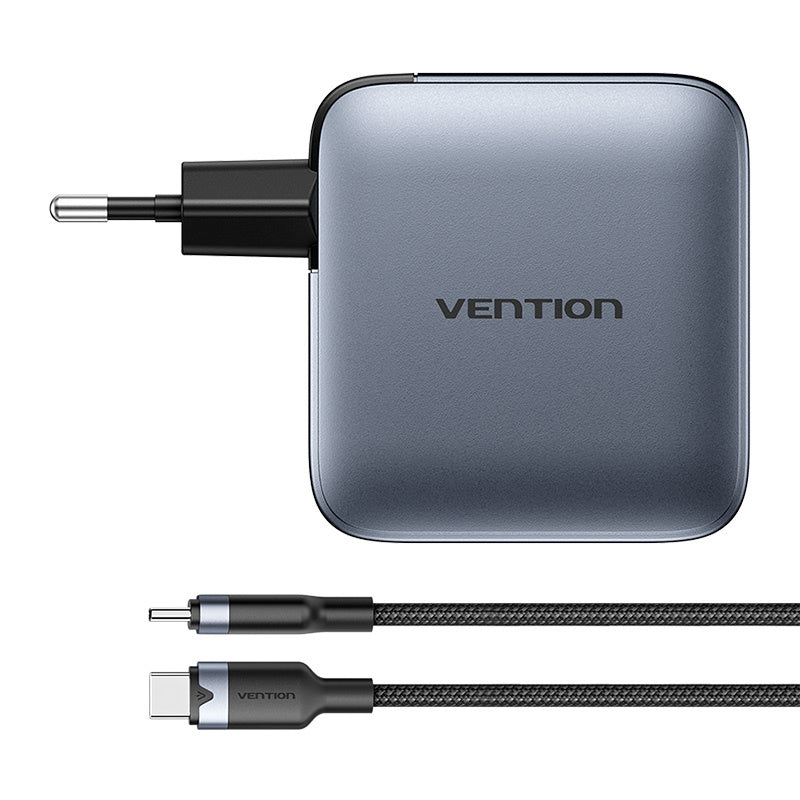 Vention power charger 3x USB-C, 1x USB-A, (100W/100W/30W/30W) (grey) with USB-C to USB-C cable (1m) (black)_2