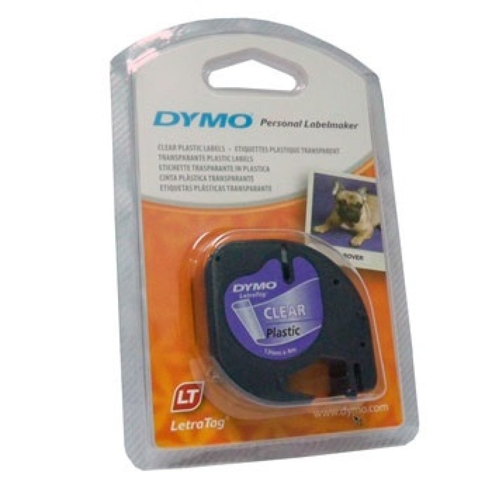 Fita Original Dymo LetraTag 12267 12mm x 4mts Preta / Transparente