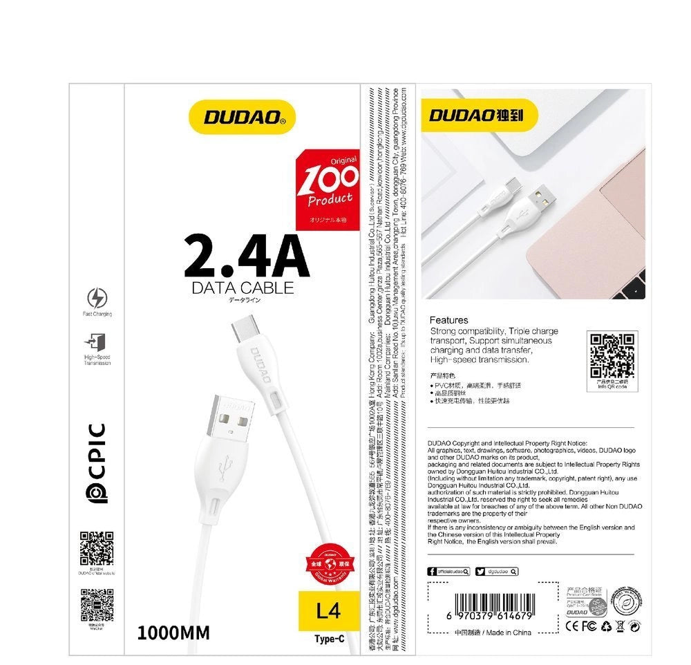 Dudao cable USB / Lightning cable 2.4A 1m white (L4L 1m white)_4