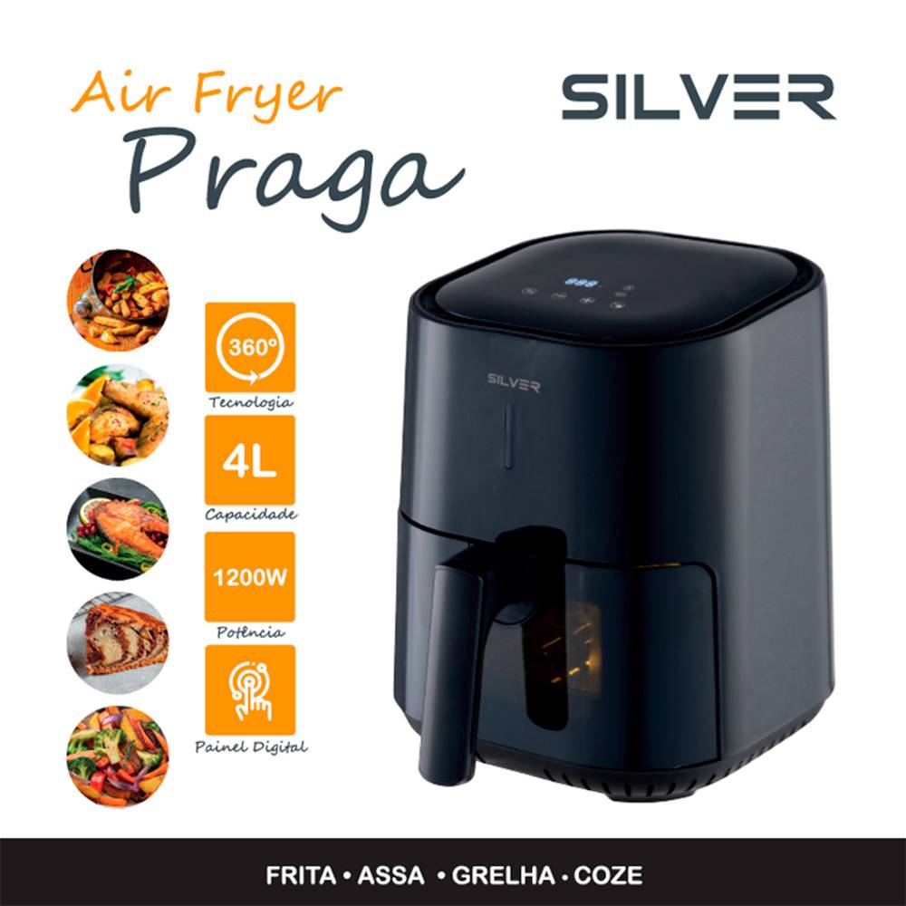 Fritadeira Air Fryer (Sem Óleo) Silver Praga P390ATL 4L 1200W Preta