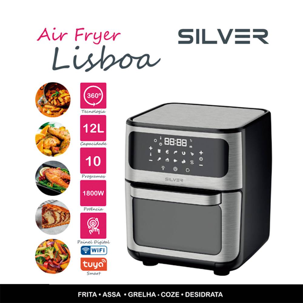 Fritadeira Air Fryer (Sem Óleo) Silver Lisbon IP009 12L 1800W Preta/Cinzenta