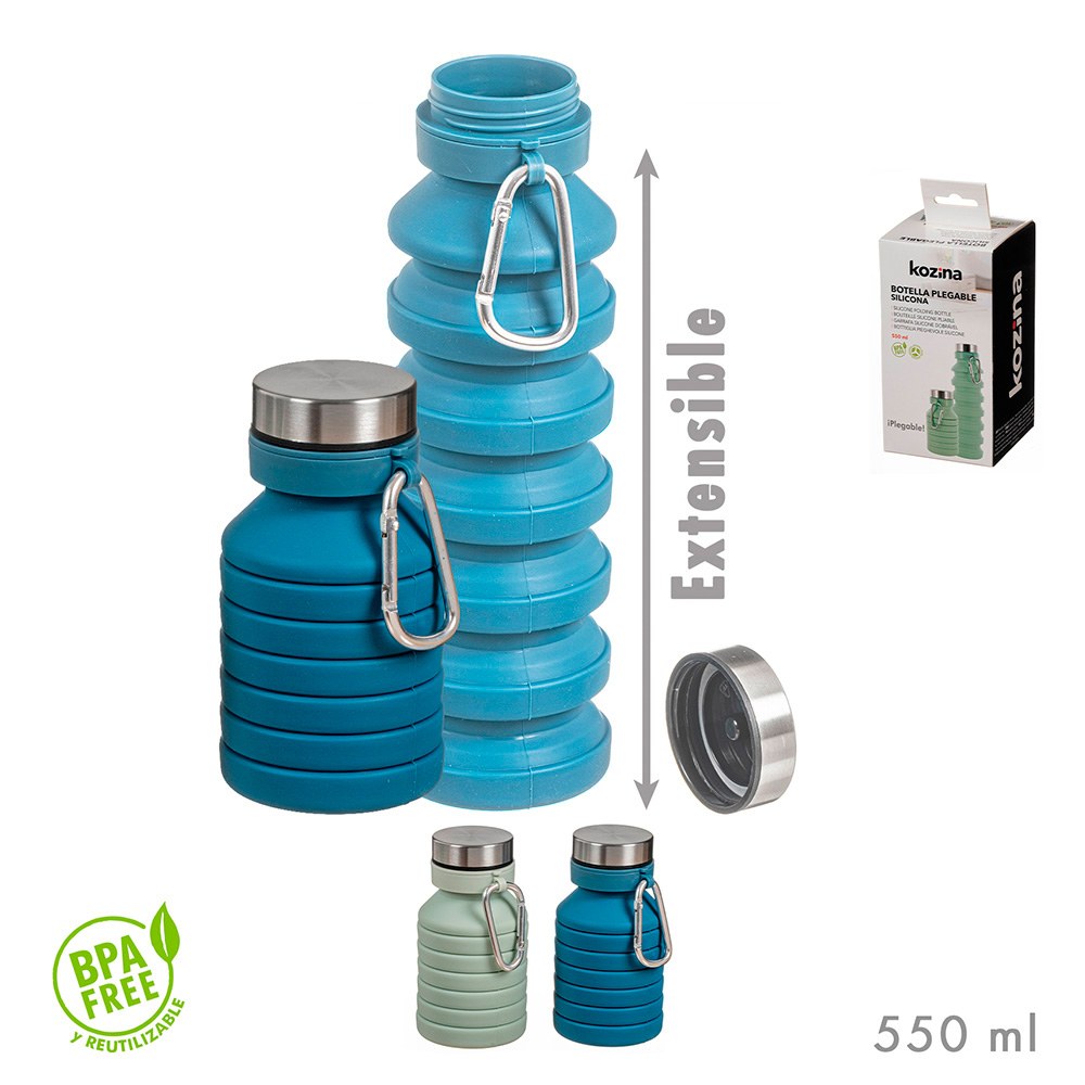 Garrafa dobrável e extensÃvel com mosquetão, 2 cores sortidas, 550 ml_0