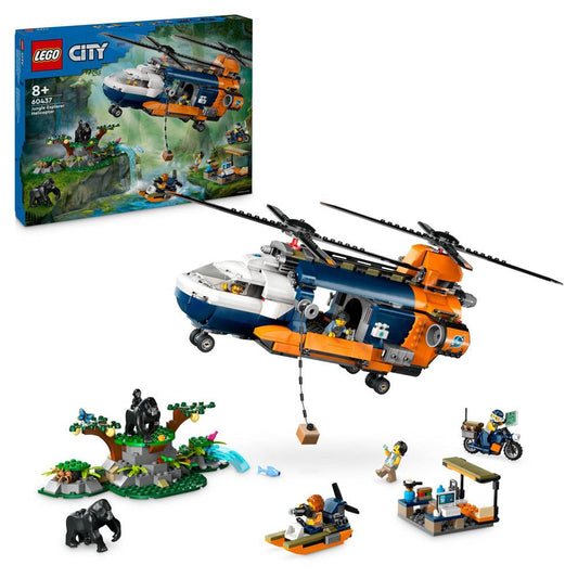 LEGO City: Helicóptero Explorador da Selva no Acampamento | Idades 8+ | 881 Peças | Item 60437