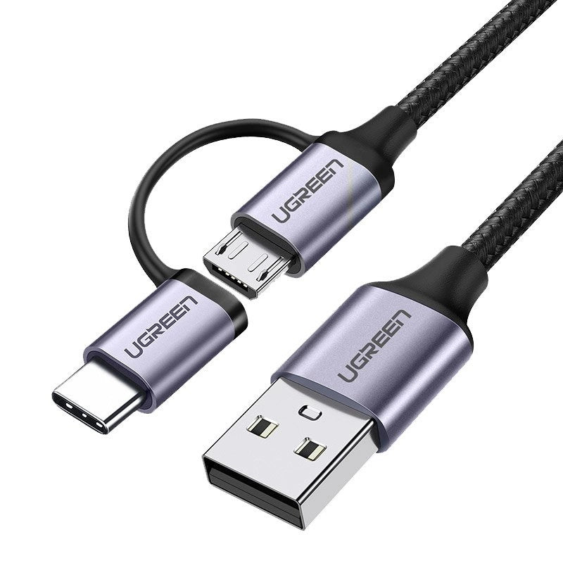 Ugreen cable 2in1 USB - micro USB / USB Type C cable 1m 2.4A black (30875)_0