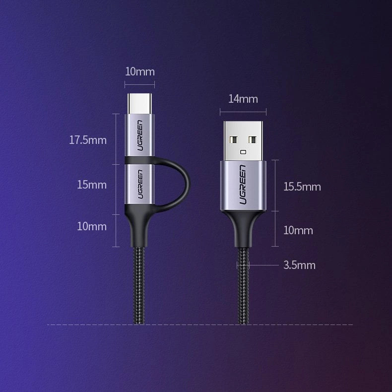 Ugreen cable 2in1 USB - micro USB / USB Type C cable 1m 2.4A black (30875)_12