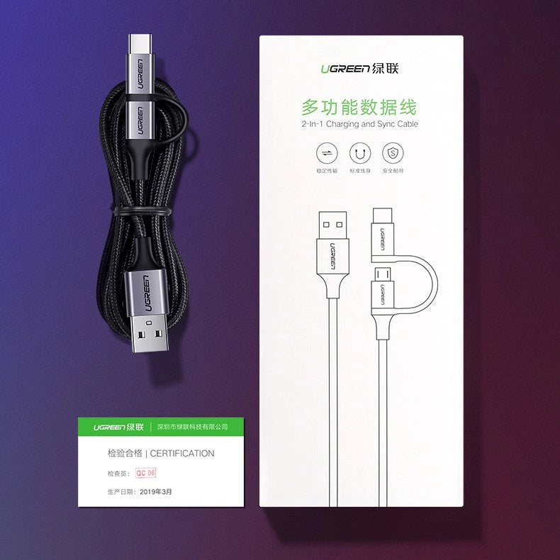 Ugreen cable 2in1 USB - micro USB / USB Type C cable 1m 2.4A black (30875)_13