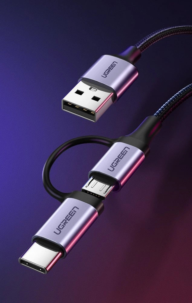 Ugreen cable 2in1 USB - micro USB / USB Type C cable 1m 2.4A black (30875)_1