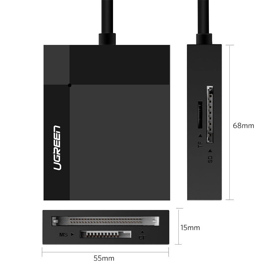 Ugreen CR125 30231 SD / micro SD / CF / MS memory card reader with 1m USB 3.0 cable - black_5