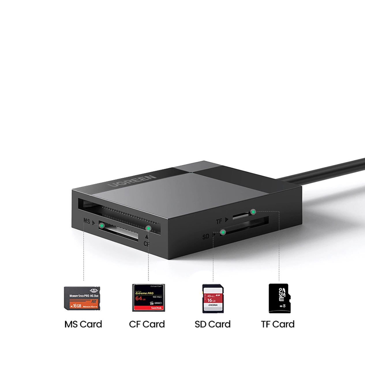 Ugreen CR125 30231 SD / micro SD / CF / MS memory card reader with 1m USB 3.0 cable - black_8
