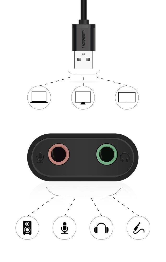 Ugreen external sound card music adapter USB - 3.5 mm mini jack 15cm black (30724)_3