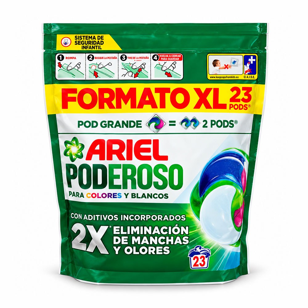 Cápsulas grandes de detergente, potentes para roupas coloridas e brancas, 23 doses._0