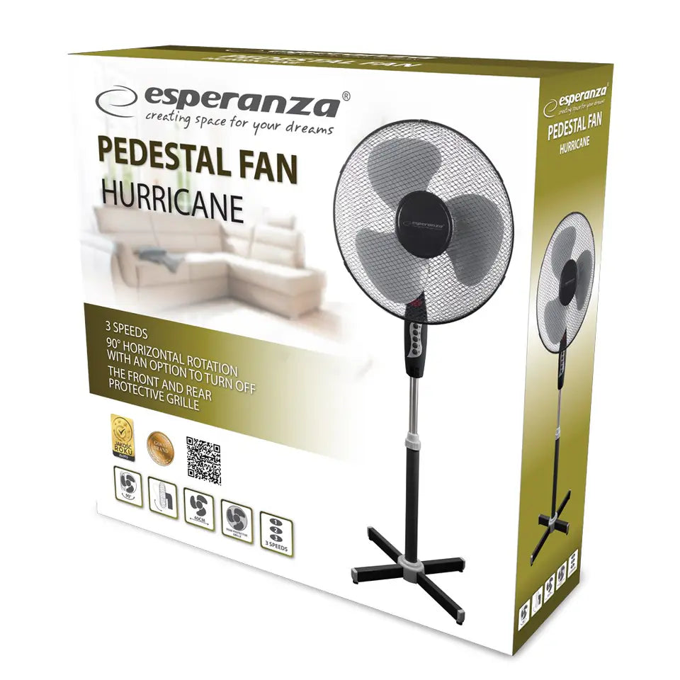 Ventoinha de Pé Esperanza HURRICANE 16” 50W Preta/Cinzenta