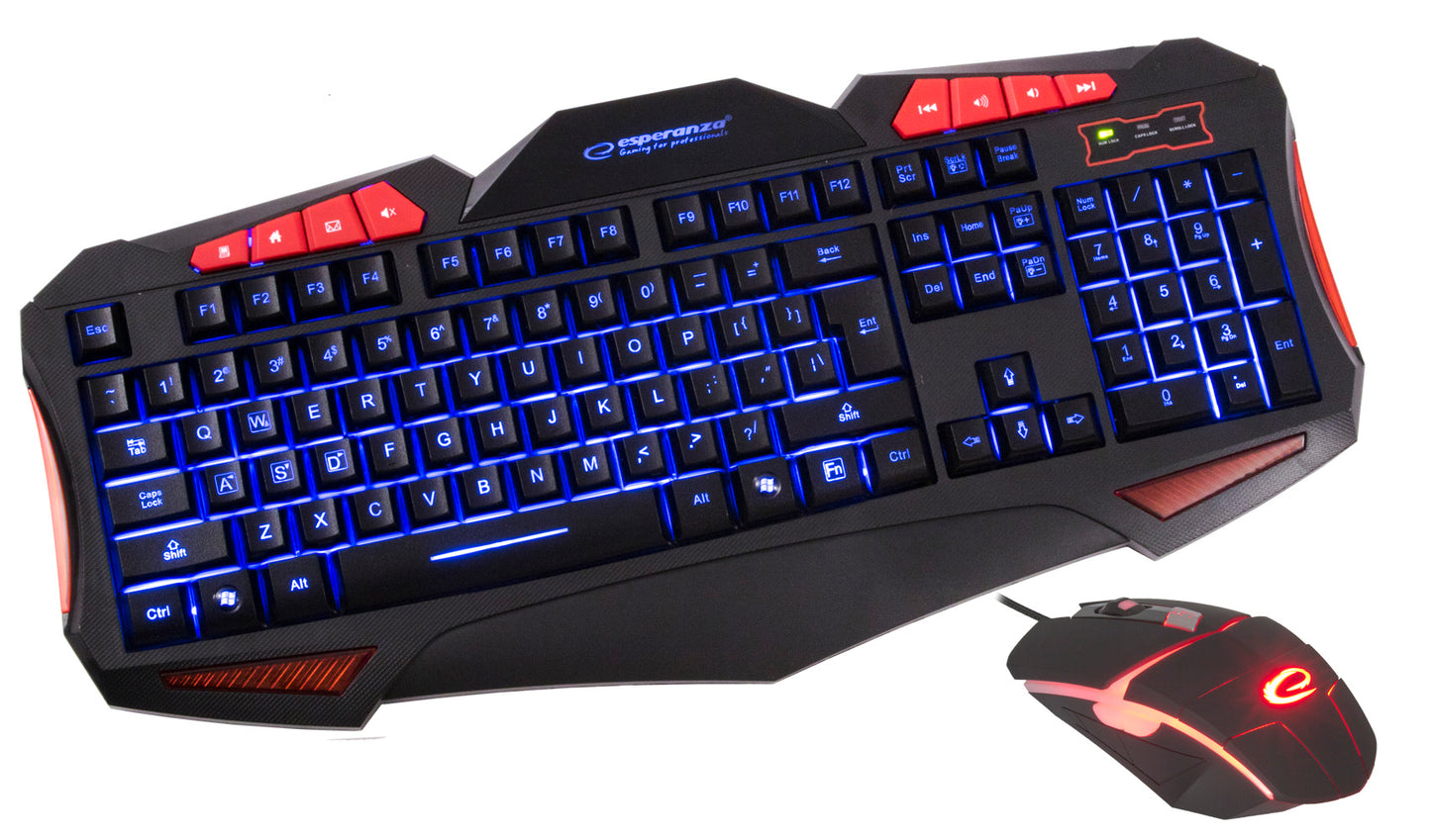 Bundle Gaming Rato + Teclado Esperanza c/ iluminação LED e c/ fios Shelter EGK3000