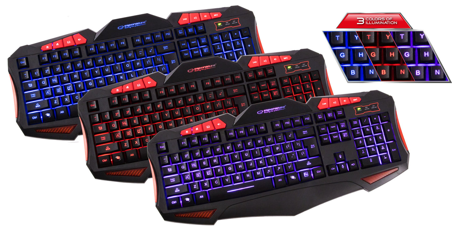 Bundle Gaming Rato + Teclado Esperanza c/ iluminação LED e c/ fios Shelter EGK3000